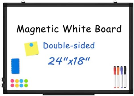 Double-Sided White Board Dry Erase Magnetic Whiteboard Wall 24x18 Black