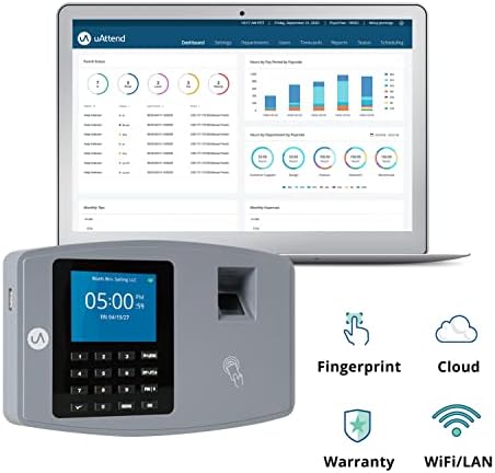 uAttend JL2500 Biometric Fingerprint Time Clock System for Small Business with WiFi and Cloud-Based Employee Timecards
