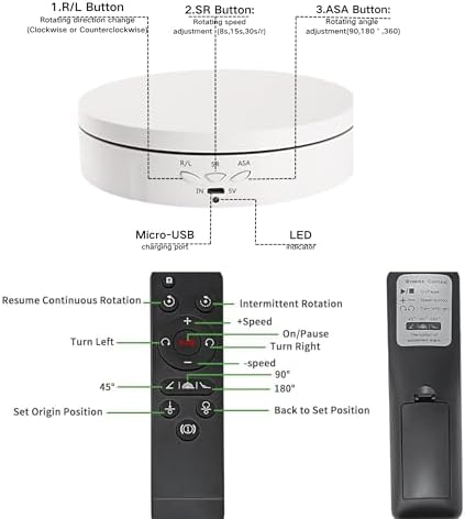 JAYEGT Motorized Rotating Display Stand, 5.74inch /22lbs Load, 360 Degree Electronic Turntable Display Stand for Photography Products Shows , Jewelry, with 5 Colors Backgrounds(White/Remote Control )