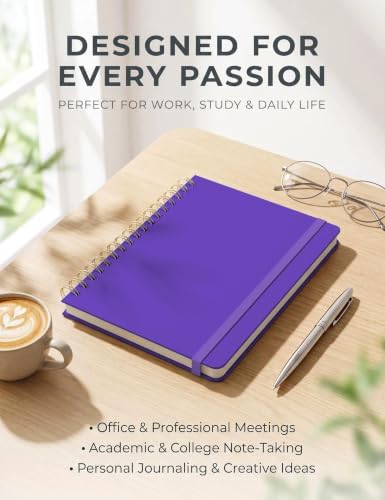 5 Pack Hardcover Spiral Notebooks, 8.3" x 6.3" Lined Journal Set, 100 GSM Bleed-Resistant Paper, 200 Pages Twin-Wire Bound Notebook with Elastic Band & Category Stickers for Office, School