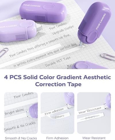Four Candies Aesthetic Purple School Supplies Kit with Case for Girls | Back to School Stationery Set with Pens, Highlighters, Mechanical Pencils, Sticky Notes for Students, College, Journaling