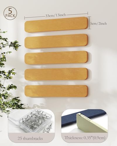 JBER Felt Strip Board 13"x2", 5 Pack Cork Board Alternative, Sunset Yellow