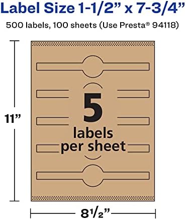 Avery® Kraft Brown Wraparound Band Labels, Sure Feed® Technology, 1.5" x 7.75", 500 Kraft Brown Labels, Print-to-the-Edge, Laser/Inkjet Printable Labels