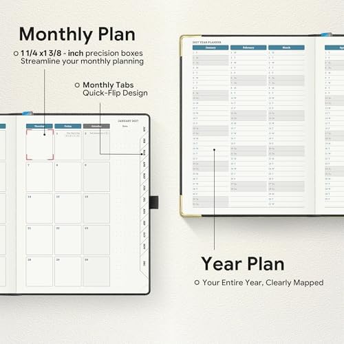 Planner 2026-2027 Weekly & Monthly Planner with Hourly Time Slots, 18 Month Academic Calendar July 2026 – Dec 2027, Vertical Layout, Monthly Tabs, Hardcover Business Agenda, Black