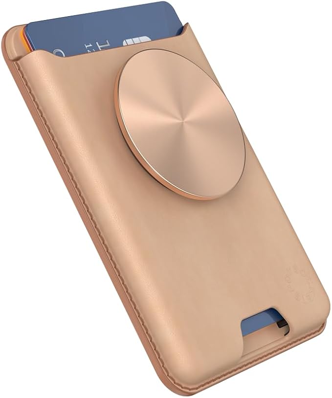 PopSockets Phone Wallet for MagSafe with Grip- Tan Nigiri | PopWallet, Holds 3 Cards, Magnetic, Removable, Secure, Gold, Electronic Accessories, For iPad/Kindle/iPhone/Android