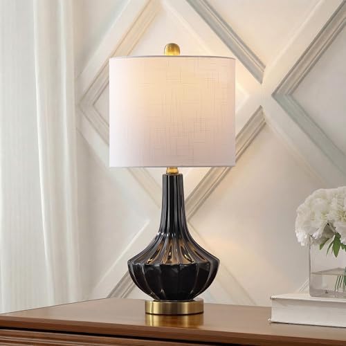 JONATHAN Y Parker Ribbed Ceramic Gourd Nightstand Table Lamp 21.5", Black