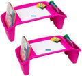 Mind Reader Kids Lap Desk, Portable Activity Tray with Side Storage, Stackable Plastic Desk for Drawing, Snacks, Study, Set of 2, Pink