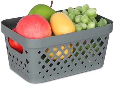 Glad Plastic Baskets for Organizing, Set of 6 | Pantry Storage for Under Counter, Linen Closet, and Bathroom | Nesting Shelf Bins with Handles, 1 Gallon, Grey