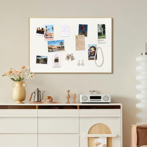 SELEAD Linen Bulletin Board 30” x 20” - Golden Aluminum Frame, Beige Fabric