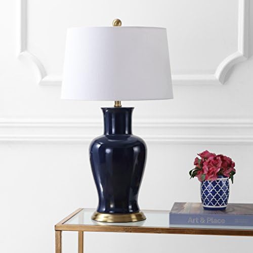 JONATHAN Y Julian Classic Ceramic Urn Metal LED Table Lamp 29", Navy