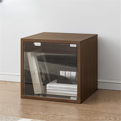 Timber Vertical or Horizontal Organizing Shelf with 1 Cabinet Closed Back Modular Cube Storage Unit, Book Storage Bookshelf, Glass Small Bookcase, Square Grid Cabinet Oak Clear Acrylic Door