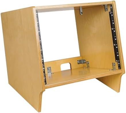 Sound Town DIY 8U Angled Desktop Turret Studio Rack with Solid Baltic Birch Plywood, Golden Oak, Assembly Required (SDRK-8SL)