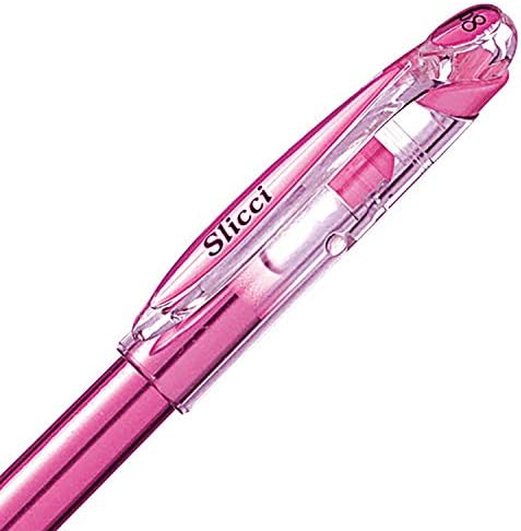 Pentel Arts Slicci Metallic 0.8 mm Needle Tip Gel Pen, Metallic Pink Ink, Box of 12 (BG208-Mp)