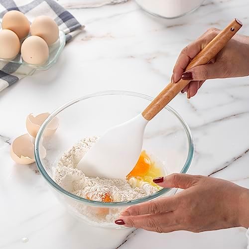 Country Kitchen Non Stick Silicone Utensil Set with Rounded Wood Handles for Cooking and Baking, 14 Piece Set, White