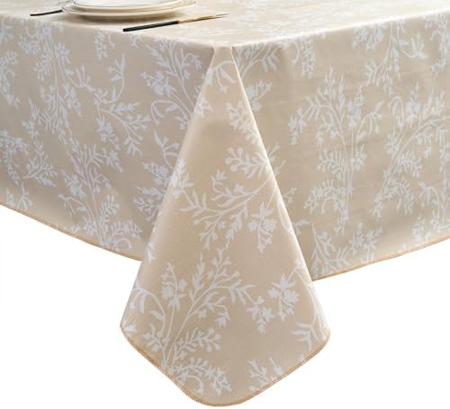 LIBERECOO Vinyl Tablecloth with Flannel Backing –Indigo Botanical Charm, Waterproof, Wipeable, Durable Table Cover – 4 Colors