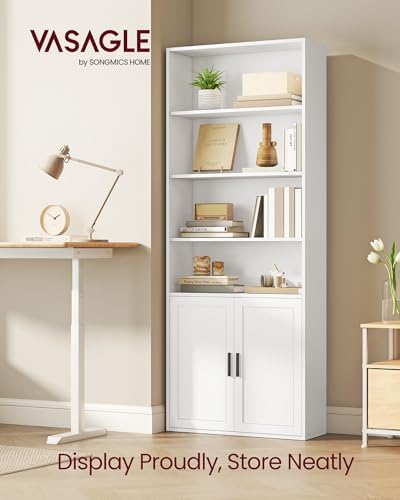 VASAGLE 6-Tier Bookshelf with Doors, 23.6 x 9.4 x 68.9 Inches