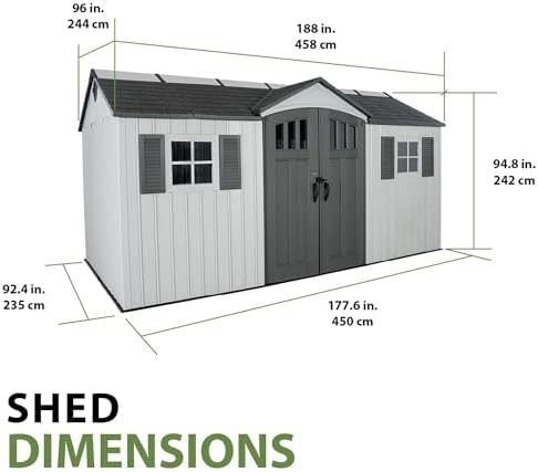Lifetime Outdoor Storage Shed, 15x8 Ft, Gray, Resin Backyard Tool Shed with Lockable Doors and Weather-Resistant Panels