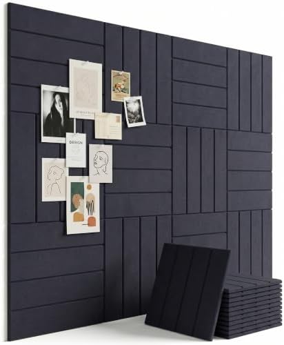Aothia 12-Pack Felt Bulletin Board Tiles 48"x36", Modular Pin Board for Notes, Photos & Mood Boards, Cork Board Alternative for Smooth Walls, 0.35" Thick, 70 Adhesive Tabs & 40 Pins - Carbon Blue