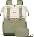LOVEVOOK Laptop Backpack for Women, 15.6 Inch Work Laptop Bag with USB Port, Fashion Teacher Nurse Backpack Purse, Waterproof Travel Computer Backpack with Organizer Bag, 2PCS, Beige-Bean Green