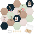12x10 in 16 Pcs Hexagon Cork Board Tiles, Felt Pin Boards, Green