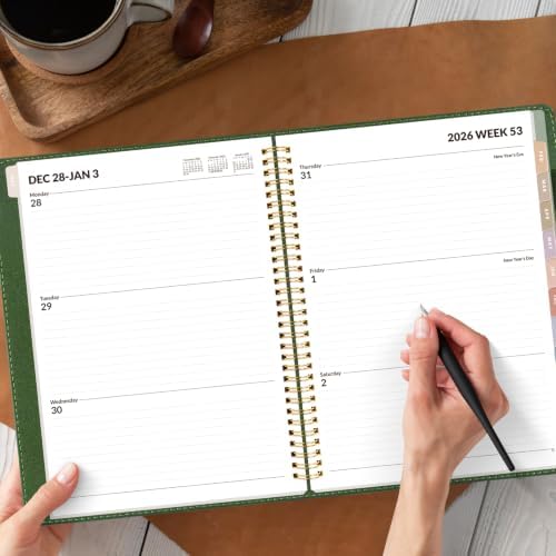 SUNEE 2027 Weekly & Monthly Planner 9"x11.2"- 12 Month (January 2027 - December 2027), Vegan Leather Cover, Pocket, Bookmark, Notes, Monthly Tab, Deep Green