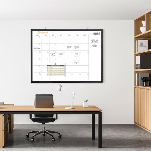 Large Calendar Whiteboard 48x36 Double-Sided Dry Erase for Wall, Black