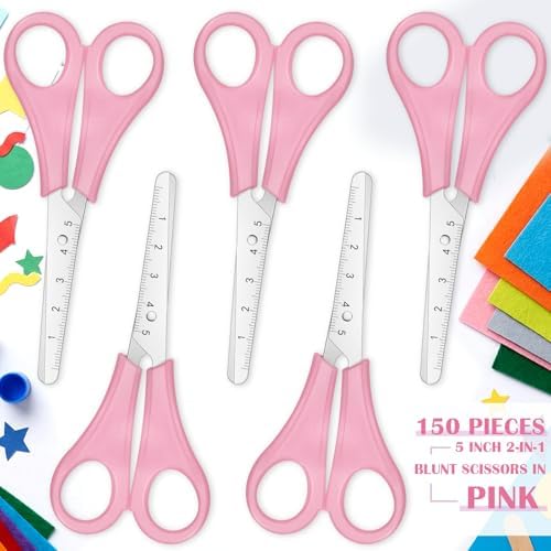 Honoson 150 Pack Student Scissors Bulk with Ruler Blade,Pink