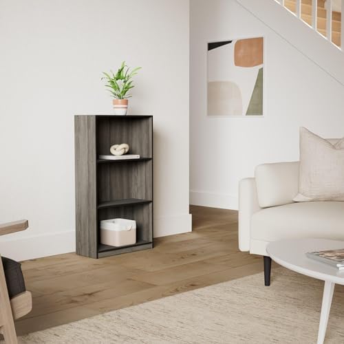 Furinno Basic 3-Tier Book Shelf with Open Shelves, French Oak/Black