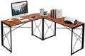 VECELO 59" L Shaped Computer Desk, Corner Computer Desk, Sturdy Home Office Computer Table for Small Space, Writing Desk, Larger Gaming Desk Workstation, Brown
