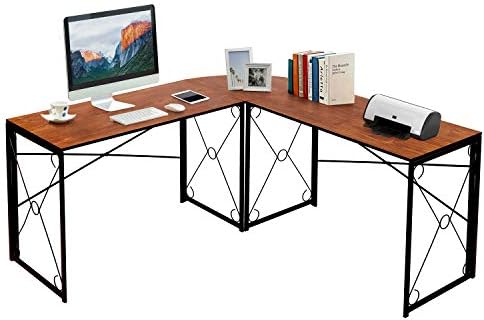 VECELO 59" L Shaped Computer Desk, Corner Computer Desk, Sturdy Home Office Computer Table for Small Space, Writing Desk, Larger Gaming Desk Workstation, Brown