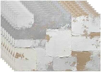 Batmerry Grey Abstract Art Linen Placemats Set of 8, Brown Painting Washable Table Mats for Kitchen Table Thickened Heat Insulation Dining Set Indoor Outdoor 12X18 in