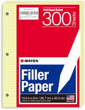 KAISA Loose Leaf Notebook Paper, 4x4 Quad Graph Ruled, 300 Sheets Per Lined Paper, 8" x 10.5", 3 Hole Punched for 3 Ring Binder, Canary, Made In USA