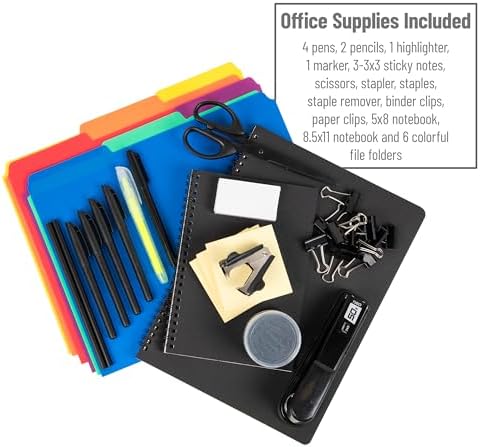 Mind Reader Desktop Organizer with Office Supplies Included, Vertical File, Storage, Metal, 12.5"L x 9"W x 7.25"H, Black