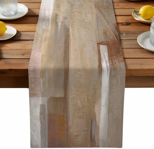 Brown Graffiti Art Table Runner Dresser Scarf 13 x 120 Inch Abstract Mottled Color Block Geometric Table Runners Non-Slip Heat Resistant Kitchen Dining Table Decor for Home Holidays Indoor Outdoor