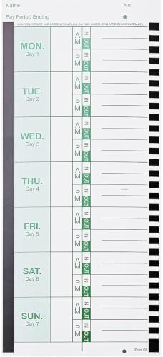 E8 Weekly Thermal Time Cards for Employees, Compatible with Lathem 2100HD & 800P Time Clocks, Single-Sided with Named Days E8 Thermal Print Timesheets (1000)