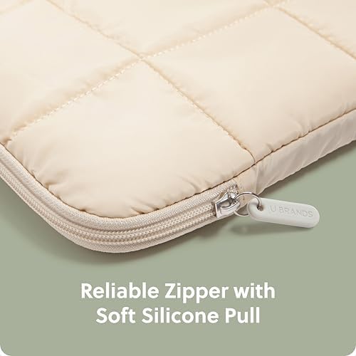 U Brands Nylon Puffy Zipping Medium Laptop Sleeve, 9.75" x 13", MacBook Bag, Laptop Case for MacBook Pro, MacBook Air, Chromebook, HP Computer, Sand Beige
