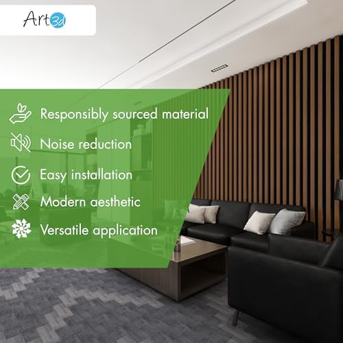 Art3d 20-Pack 12" x 24" Soundproof Wood Slat Panels, 40 sq.ft Acoustic Wall Panels, 3D Wall Panels with Wood Slat Design, Decorative Wood Wall Panel for Accent Walls-Deep Walnut