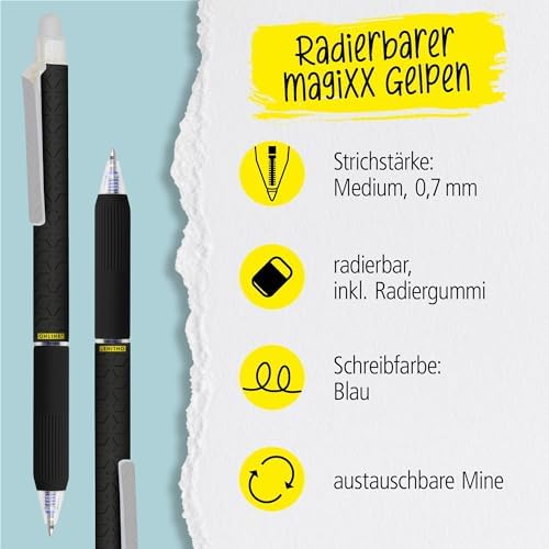 Online magiXX Erasable Pen Black I Gel Pen Blue Erasable with 0.7 mm Line Width I Rollerball Pen for Learning to Write Office I Erasable Pen Set I Erasable Ballpoint Pen Student
