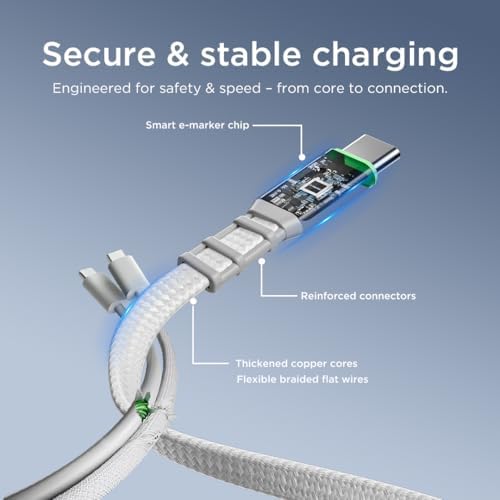 Lenovo 240W USB-C Retractable Cable, PD Fast Charging USB-C to USB-C, Smart Retractable Design, 1.2m (3.94 Ft), 480Mbps Data Transfer, Compact Portable Charger Cable for Laptop Tablet Phone, White
