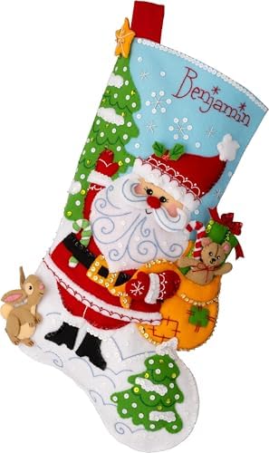 Bucilla Felt Applique 18" Stocking Making Kit, Retro Holiday Santa, Perfect for DIY Arts and Crafts, 89740E