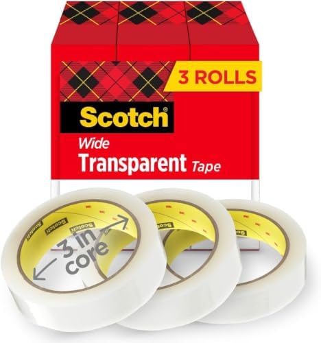 Scotch Transparent Tape, Clear Tape Engineered for Office and Home Use, 3 Inche Core, 1 in x 2592 in, 3 Rolls (Pack of 12)
