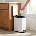 PrecisionAuto Slim Bathroom Trash Can with Soft Close Lid, 10 Liter / 2.6 Gallon Stainless Steel Step Garbage Can with Removable Inner Bucket, Narrow Trash Bin for Toilet Bedroom Kitchen, White