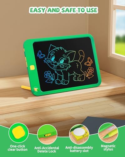 LCD Writing Tablet 10 Inch, Toys for 3 4 5 6 7 8 9 10 Year Old Boys Girls, Colorful Doodle Board Drawing Tablet, Gift for Boys Toddlers Age 3-12 Years, Memo Board, Drawing Pads with Lanyard (Green)
