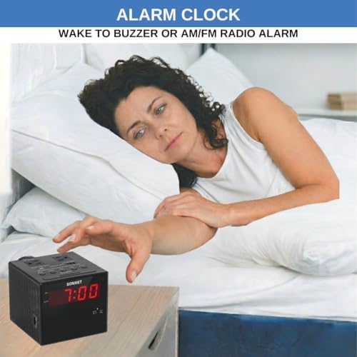 Digital Alarm Clock Radio with Charging Station, AM/FM Radio for Bedroom, 2 AC Outlets & USB-C + USB-A Charging Ports, LED Display, Snooze, AUX Input, Battery Backup – by Ken-Tech
