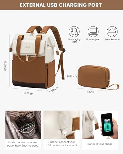 LOVEVOOK Laptop Backpack for Women, 15.6 Inch Work Laptop Bag with USB Port, Fashion Teacher Nurse Backpack Purse, Waterproof Travel Computer Backpack with Organizer Bag, 2PCS