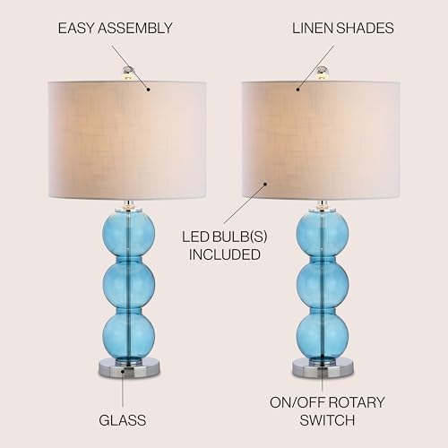 JONATHAN Y Bella 27" Glass Table Lamp, Sky Blue/Chrome, Set of 2