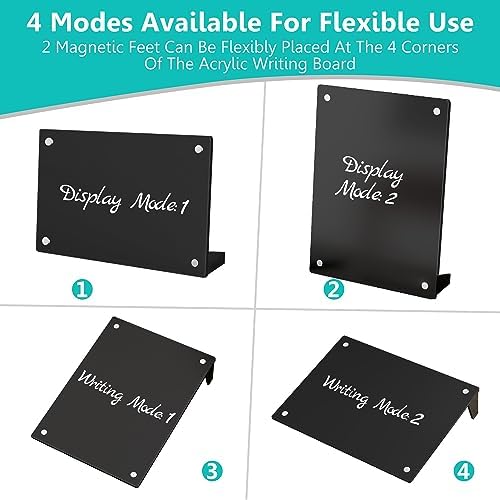 2PCS Black Acrylic Weekly Dry Erase Board with Stand for Desk, 12x8 Small Desktop Whiteboard Magnetic Fridge Calendar Memo Board, Daily Planner Blackboard Easel for Office, School