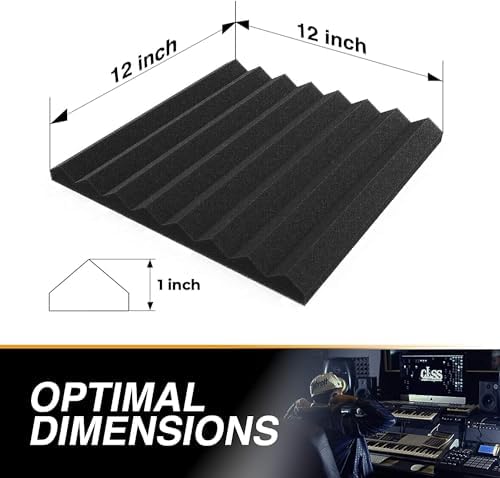 12 Pack Self-Adhesive Acoustic Panels 1 X 12 X 12 Inches - Acoustic Foam - Studio Foam Wedges - High Density Panels - Soundproof Wedges - Charcoal
