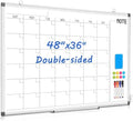 WALGLASS Large Calendar Whiteboard 48x36 Double-Sided Dry Erase for Wall