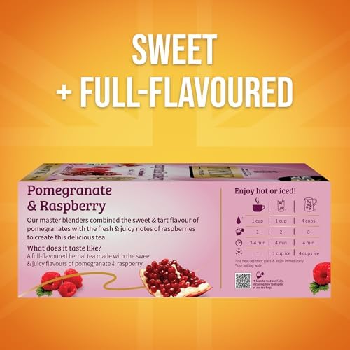 Twinings Pomegranate & Raspberry Herbal Tea Individually Wrapped Bags, 100 Count (Pack of 1), Naturally Caffeine-Free, Enjoy Hot or Iced, 100 Teabags